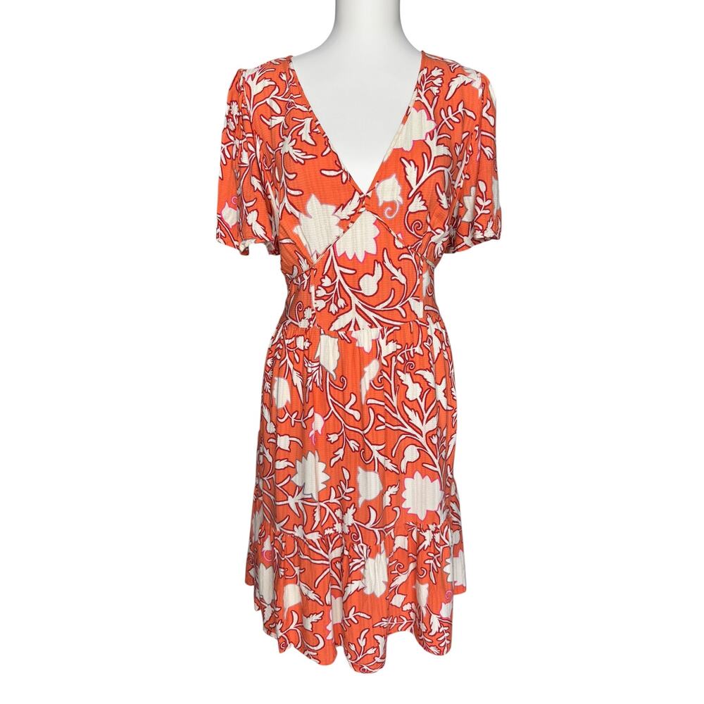 Knox Rose Orange Floral Mini Dress Boho Peasant Flutter Sleeve Medium